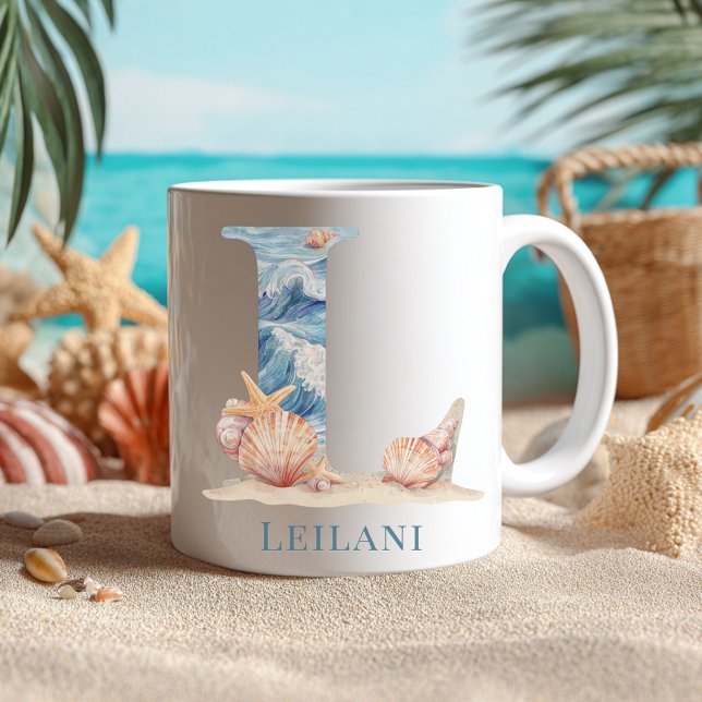 Personlig kustmonogram L Initial Strand Kaffemugg (Personalized Coastal Monogram L Initial Beach Coffee Mug)
