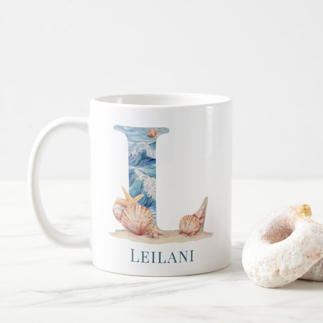 Personlig kustmonogram L Initial Strand Kaffemugg (Med munk)