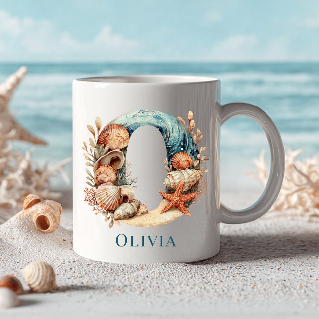 Personlig kustmonogram O Initial strand Kaffemugg (Personalized Coastal Monogram O Initial Beach Coffee Mug)