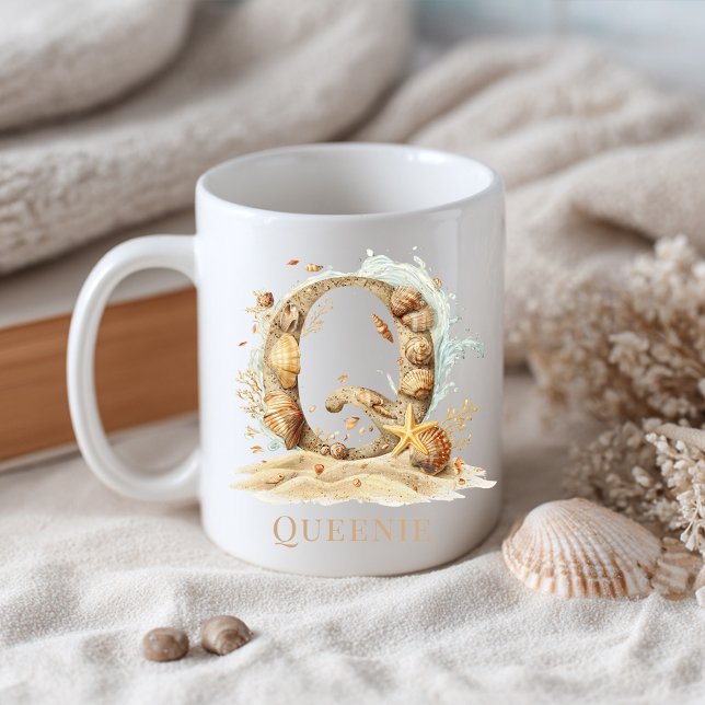 Personlig kustmonogram Q initial strand Kaffemugg (Personalized Coastal Monogram Q Initial Beach Coffee Mug
)