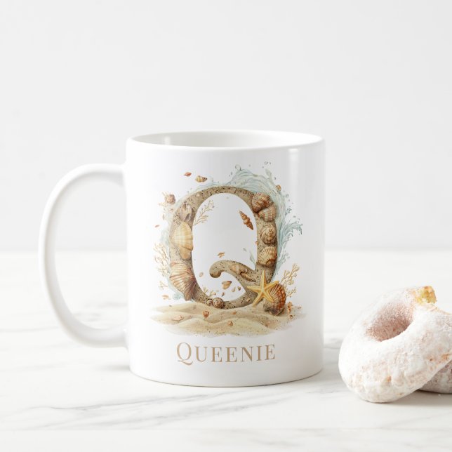 Personlig kustmonogram Q initial strand Kaffemugg (Med munk)