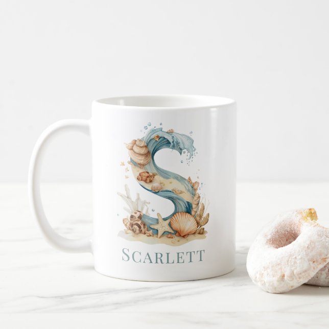 Personlig kustmonogram S Initial Strand Kaffemugg (Med munk)