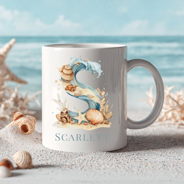 Personlig kustmonogram S Initial Strand Kaffemugg (Personalized Coastal Monogram S Initial Beach Coffee Mug)