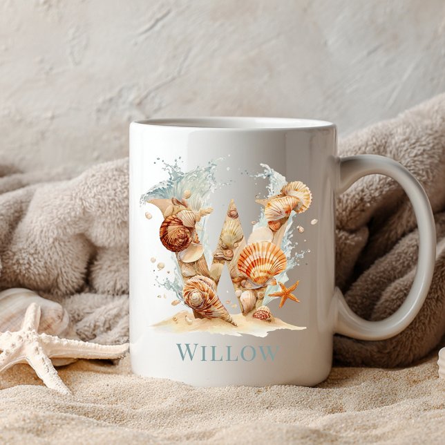Personlig kustmonogram W Initial strand Kaffemugg (Personalized Coastal Monogram W Initial Beach Coffee Mug)