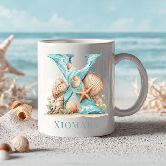 Personlig kustmonogram X initial strand Kaffemugg
