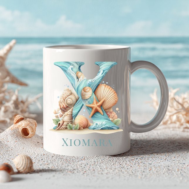 Personlig kustmonogram X initial strand Kaffemugg (Personalized Coastal Monogram X Initial Beach Coffee Mug)