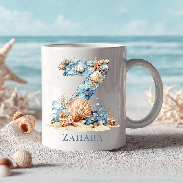 Personlig kustmonogram Z initial strand Kaffemugg (Personalized Coastal Monogram Z Initial Beach Coffee Mug)