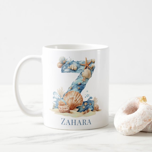 Personlig kustmonogram Z initial strand Kaffemugg (Med munk)