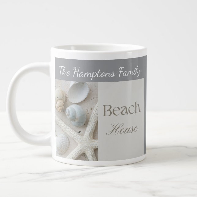 Personlig kustsnäcksgåva för strandhus jumbo mugg (Vänster)
