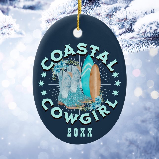 Personlig Kuststuga julafton Julgransprydnad Keramik (Personalized Coastal Cowgirl Christmas Ceramic Ornament
)