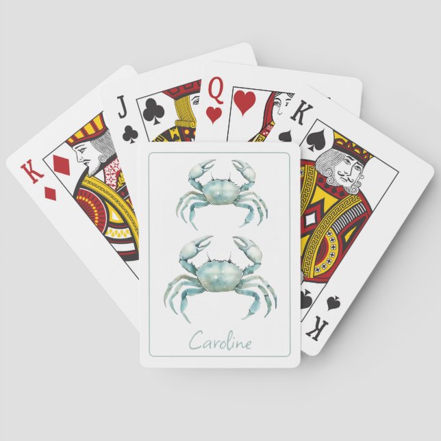 Personlig kustvattenfärgskrabba casinokort (Baksidan)