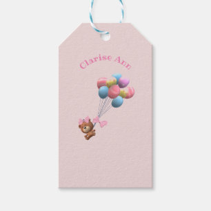 Personlig Kute Bear och ballonger Baby Bib Presentetikett