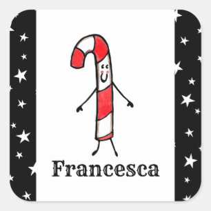 Personlig Kute Jul Candy cane Square Stic Fyrkantigt Klistermärke