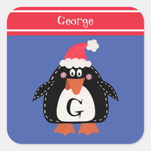 Personlig Kute Jul Penguin Square Sticker Fyrkantigt Klistermärke