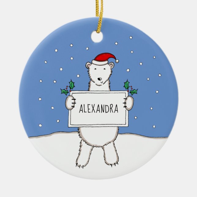Personlig Kute Jul-Polarna Bear Träd Julgransprydnad Keramik (Framsidan)