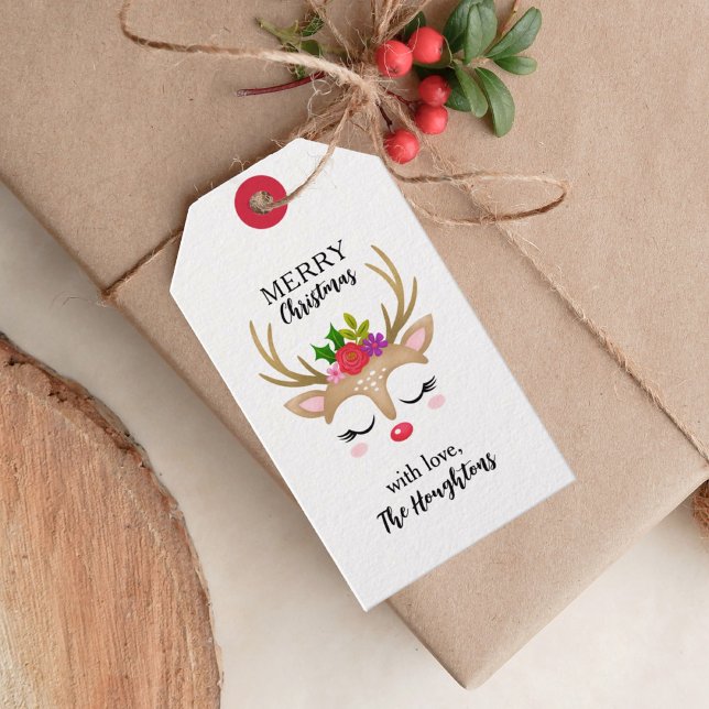 Personlig Kute-julrenen Ansikte Presentetikett (A cute gift tag for finishing off your Christmas present wrapping.)