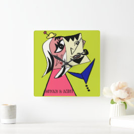 Personlig Kute med dubbla Tecknader Fyrkantig Klocka