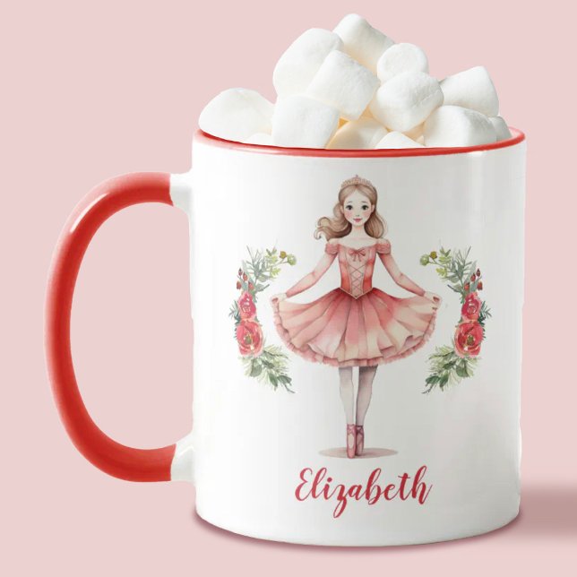 Personlig Kute-nötköttskacker Ballerina Mugg (Personalize this cute Christmas ballerina mug for someone special. )