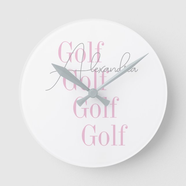 Personlig Kvinnors Golf Rosa Typografi Rund Klocka (Framsida)