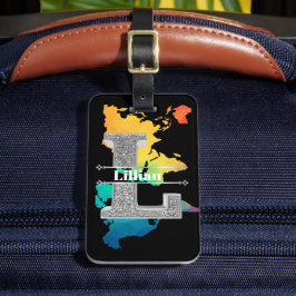 Personlig L Ursprungligt Silver Monogram Ditt namn Bagagebricka