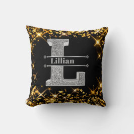 Personlig L Ursprungligt Silver Monogram Ditt namn Kudde