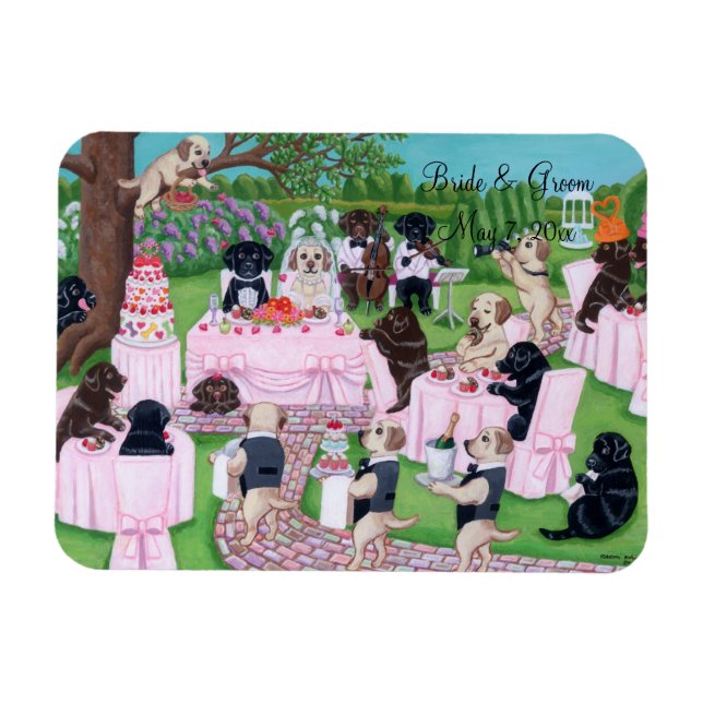 Personlig Labrador Bröllop Painting Magnet (Horisontell)