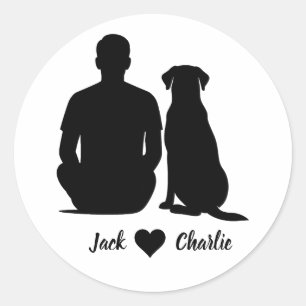 Personlig Labrador Retriever Hund Och Manlig Ägare Runt Klistermärke