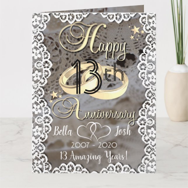 Personlig Lace Tema 13-års bröllopsdag Kort (Framsida)
