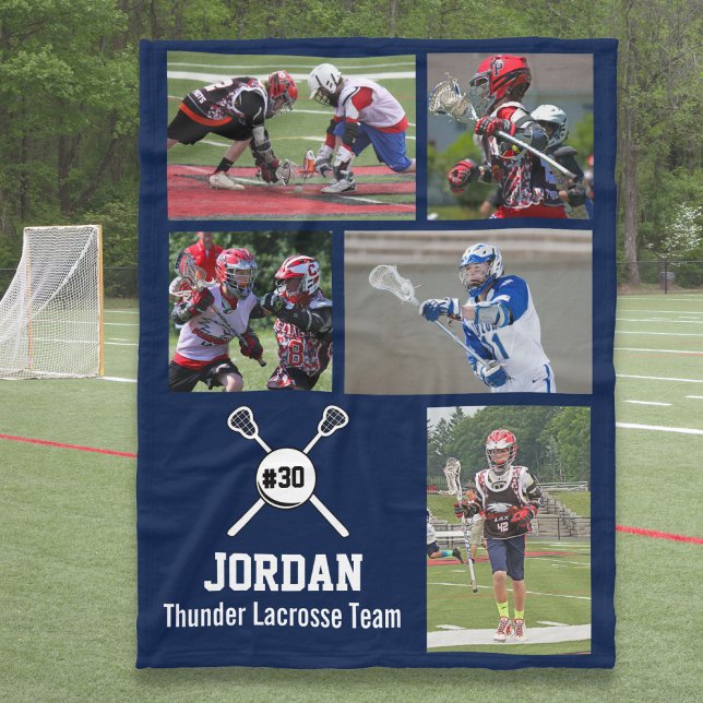 Personlig Lacrosse 5 Photo Collage Namn Team # Fleecefilt (Skapare uppladdad)