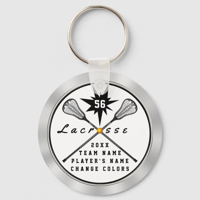 Personlig Lacrosse Keychain, din TEXT, FÄRG Nyckelring (Framsida)