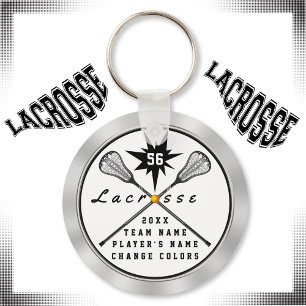 Personlig Lacrosse Keychain, din TEXT, FÄRG Nyckelring