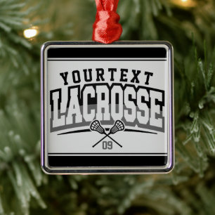 Personlig Lacrosse Player ADD NAMN Team Number Julgransprydnad Metall