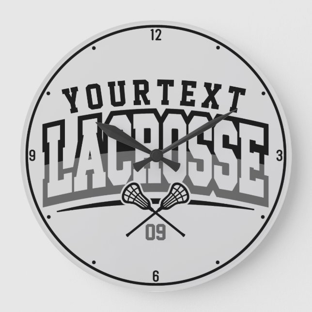 Personlig Lacrosse Player ADD NAMN Team Number Stor Klocka (Framsida)