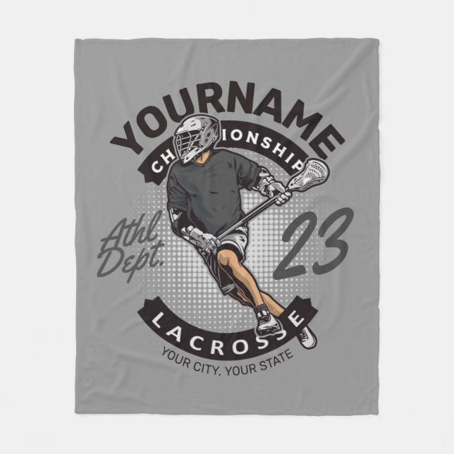 Personlig Lacrosse Player Sports Team Attack Fleecefilt (Framsidan)