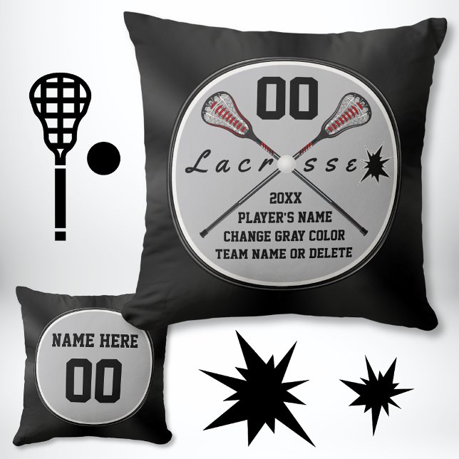 Personlig Lacrosse-teamet ger Färg, text Kudde (Lacrosse Pillow. Lacrosse bedroom decor. Lacrosse team gift ideas. Black and Gray, Lacrosse Decor.)