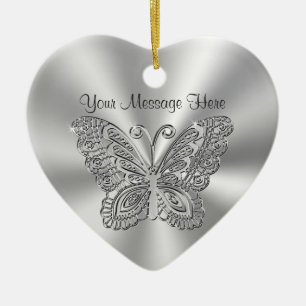 Personlig Lacy Silver Butterfly Ornaments Julgransprydnad Keramik