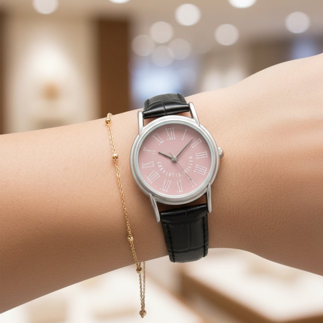 Personlig läderklocka i present till henne eller v armbandsur (Mr and Mrs Black Leather Gift – Personalized Coral Gift for Birthday, Bridal Shower or Graduation)