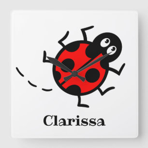 Personlig Ladybird Mönster Cushion Fyrkantig Klocka
