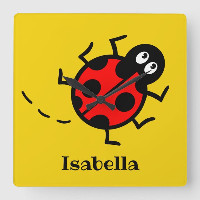 Personlig Ladybird Mönster Square Wall Clock Fyrkantig Klocka (Framsida)