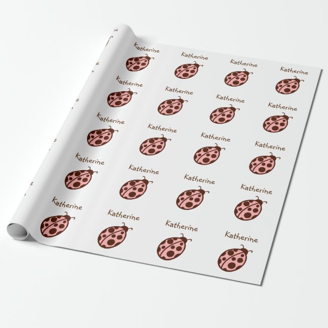 Personlig Ladybug Födelsedagsfest Wrapping Papper Presentpapper (Utrullad)