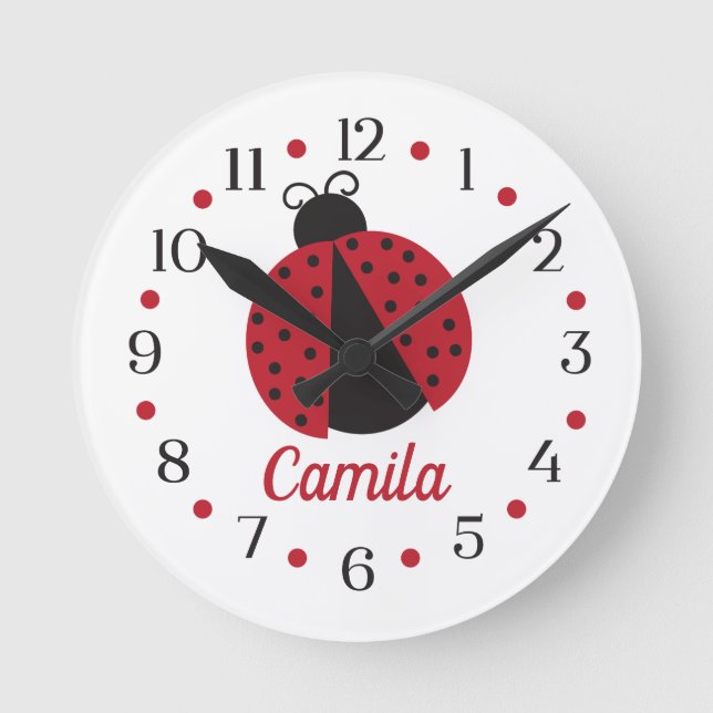 Personlig Ladybug Girl's Nursery Room Decor Rund Klocka (Framsida)