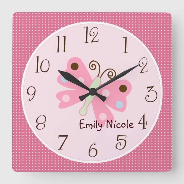 Personlig Ladybug Lullaby/Butterfly Clock Fyrkantig Klocka (Framsida)