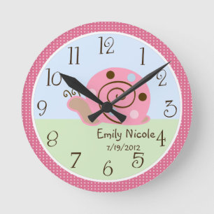 Personlig Ladybug Lullaby/Snigel Nursery Clock Rund Klocka