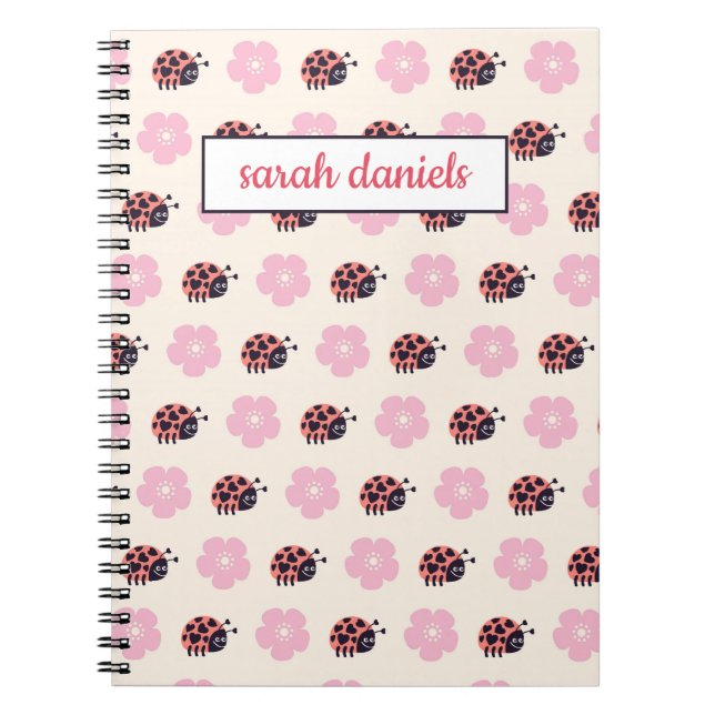 Personlig Ladybug och blomman Mönster Anteckningsbok (Framsidan)