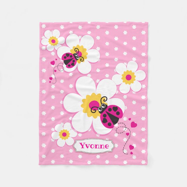 Personlig ladybugs ladyfåglar rosa filt (Framsidan)