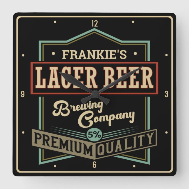 Personlig Lager Beer Brewing Co Label Pub Pub Fyrkantig Klocka (Framsida)