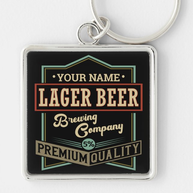 Personlig Lager Beer Brewing Co Label Pub Pub Fyrkantig Silverfärgad Nyckelring (Framsidan)