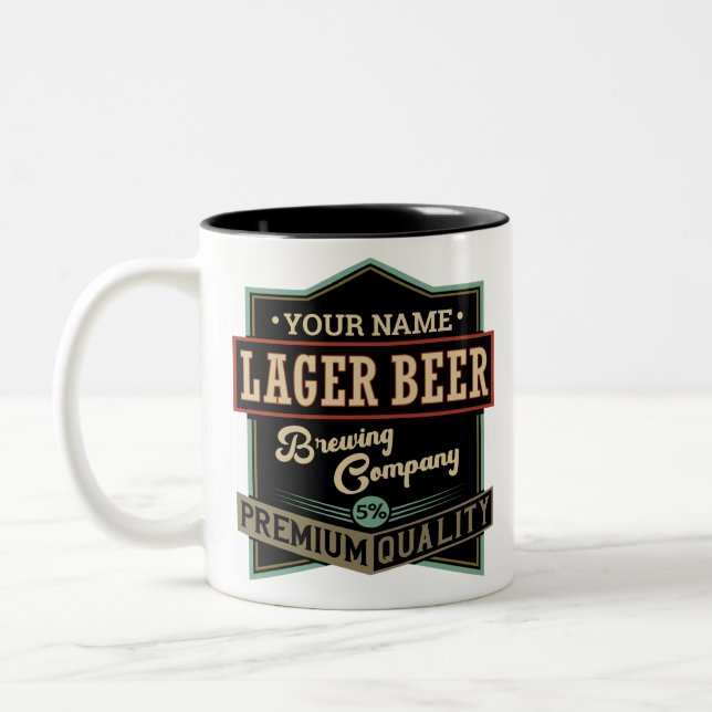 Personlig Lager Beer Brewing Co Label Pub Pub Två-Tonad Mugg (Vänster)