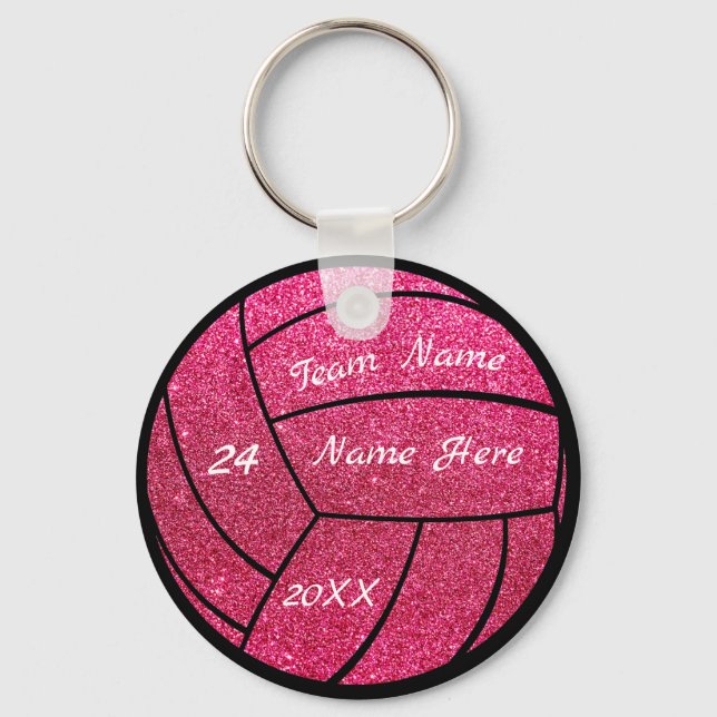 Personlig-laget namn Rosa glitter volleyball Nyckelring (Framsida)