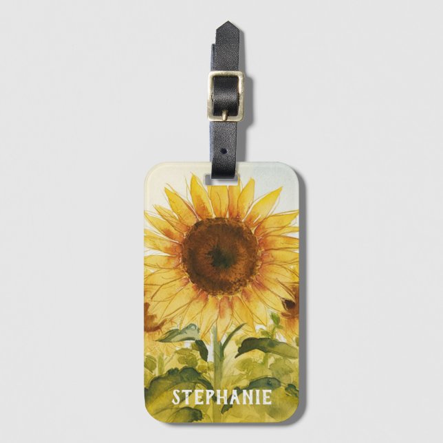 Personlig Lägg till ditt namn Solrosfärgsfärg Bagagebricka (Framsida vertikal)